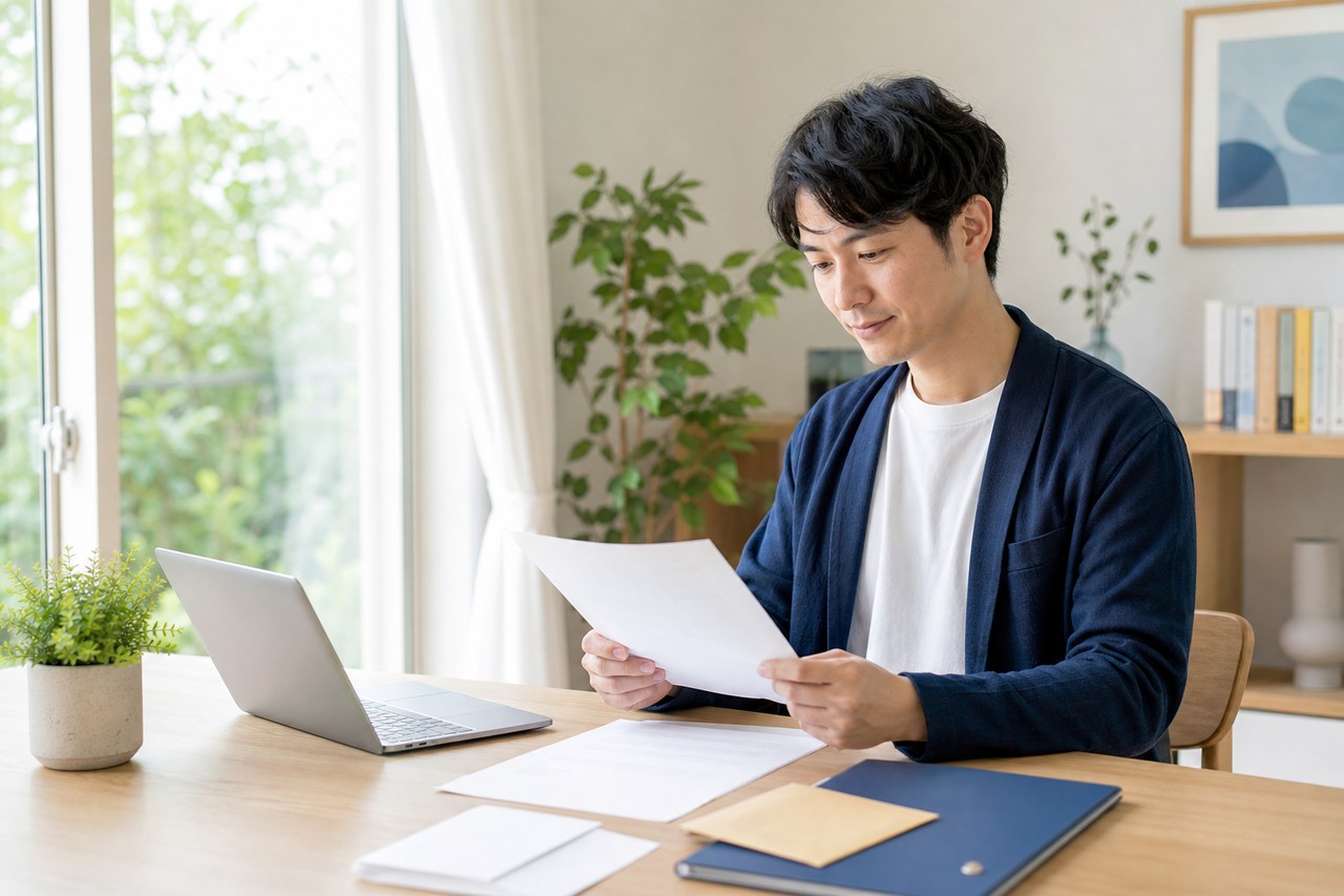 書類を確認し、退職後の手続きに備える人