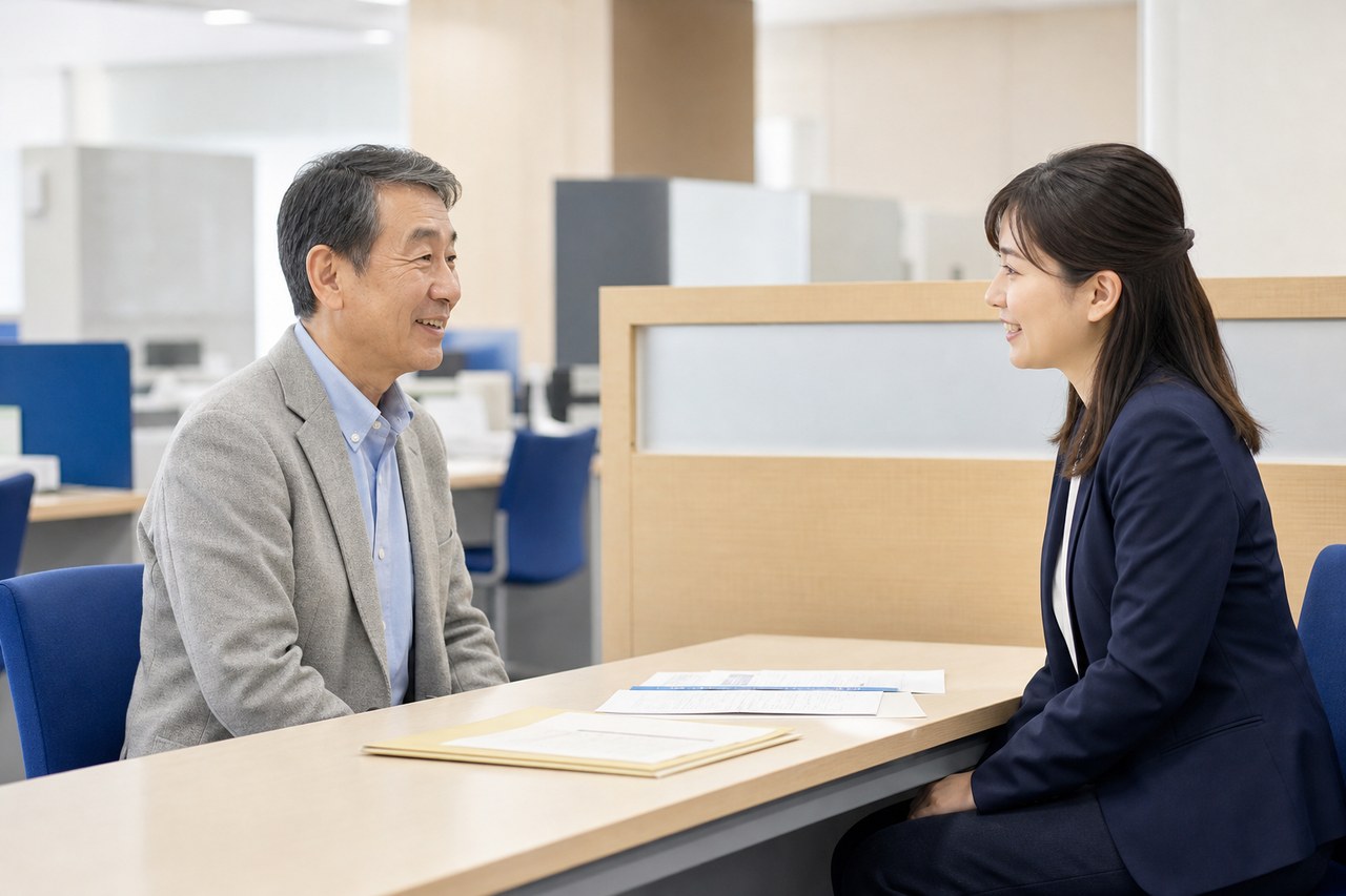 年金事務所で加入記録を相談する退職者