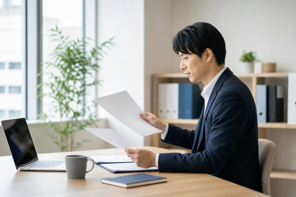 求人情報を確認する求職者と明るいオフィス