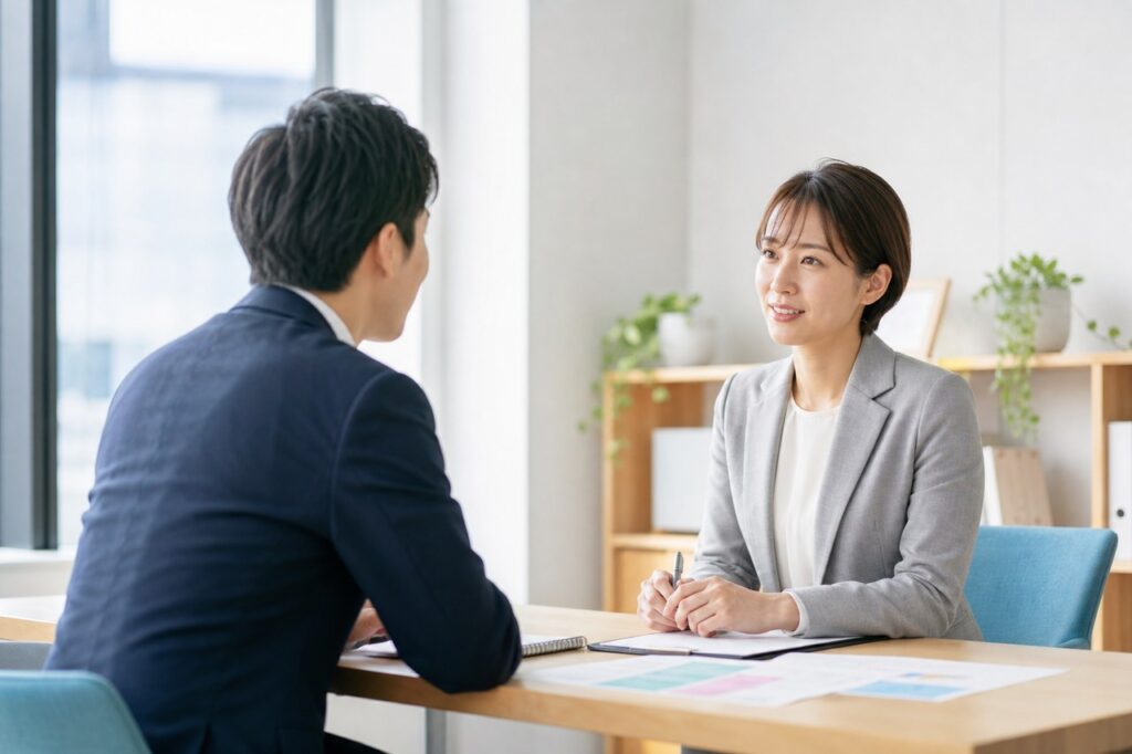 求職者がキャリアアドバイザーに転職相談をしている様子