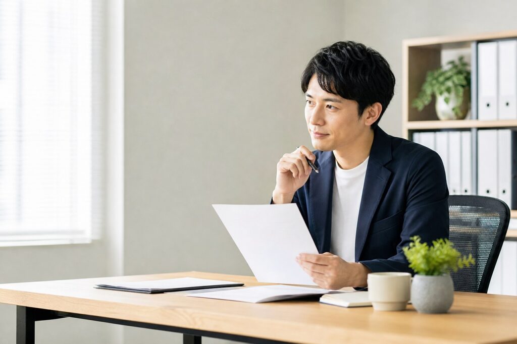 履歴書を見ながら自己PRを考える求職者
