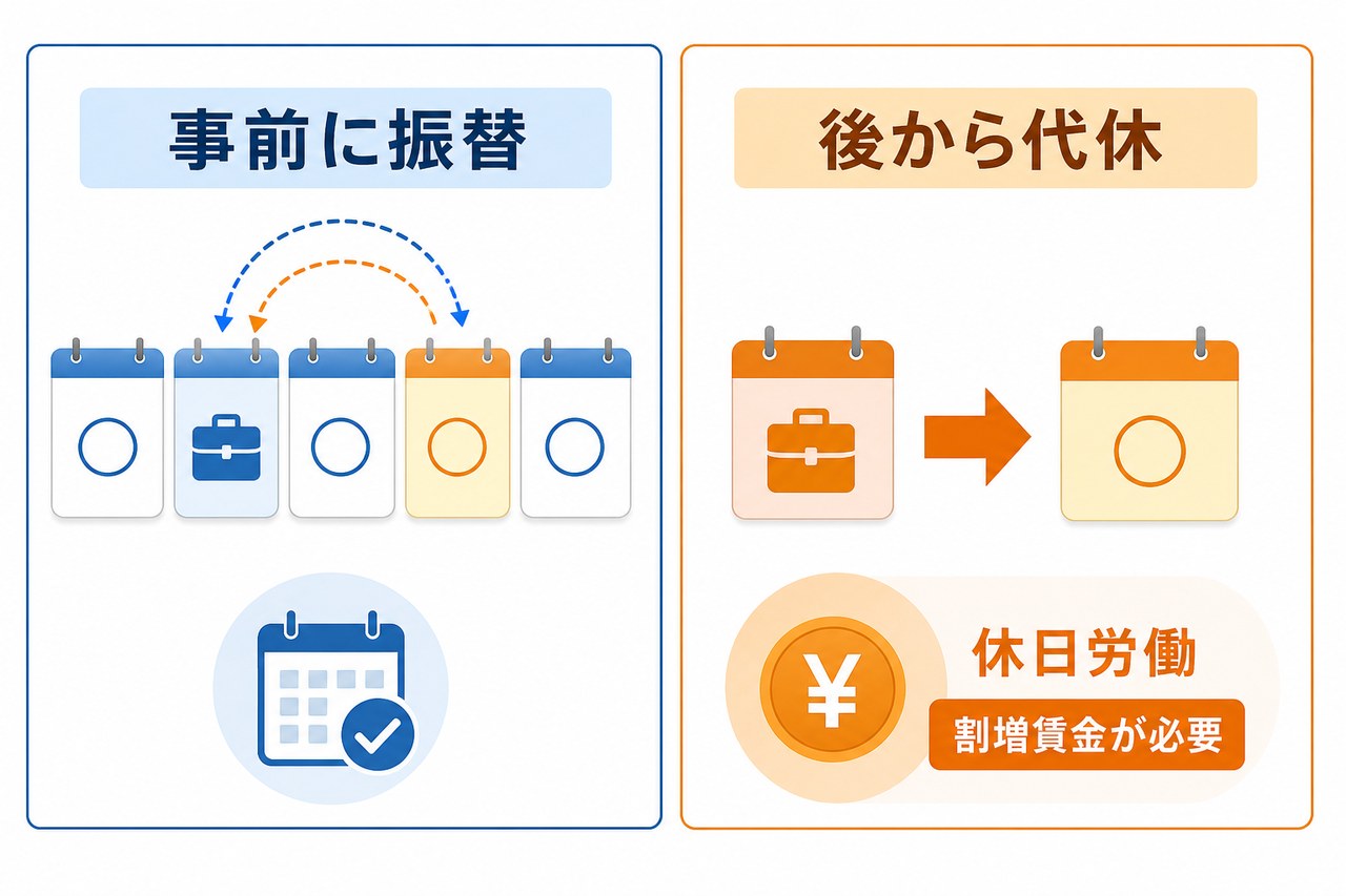 振替休日と代休の取り方、割増賃金の違い