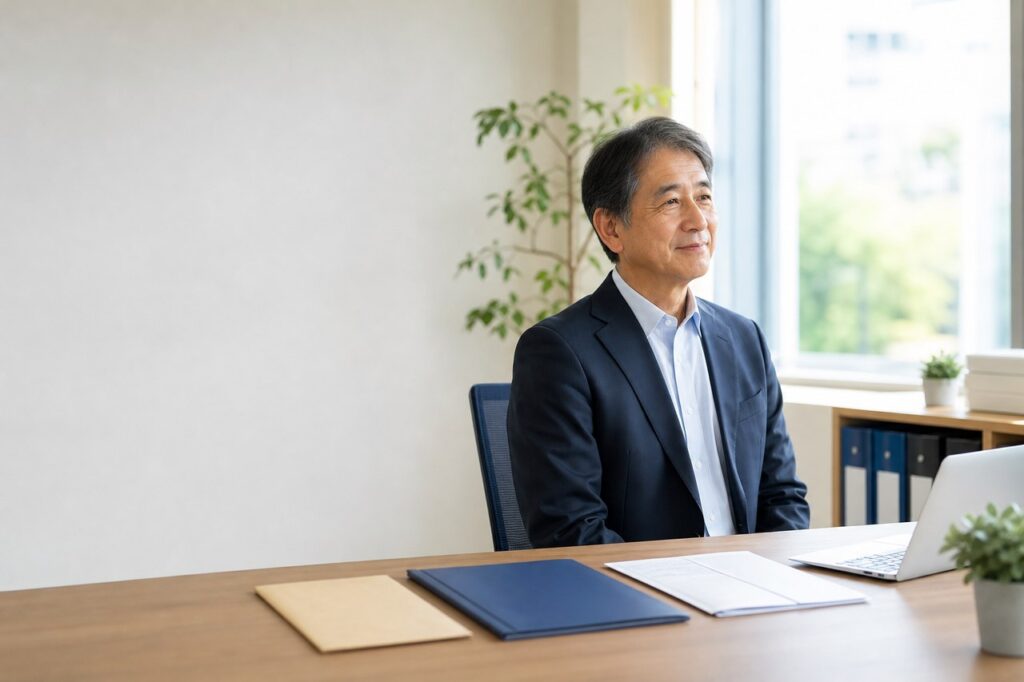退職手続きの書類を前に考える会社員
